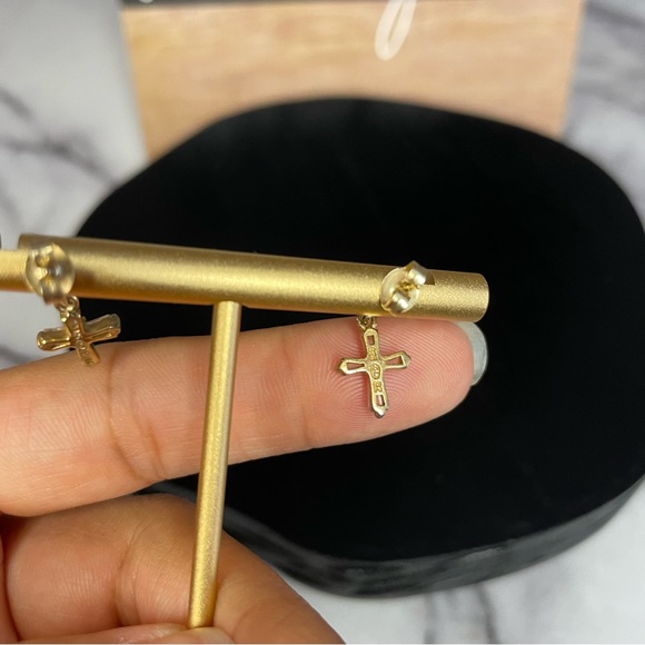 Sterling Silver 925 Vermeil CZ Cross Earrings - Picture 3 of 7